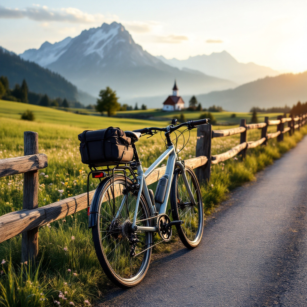 Gemütliche Radtour Marktoberdorf Rundweg mit Trekkingrad vor Alpenpanorama im Ostallgäu