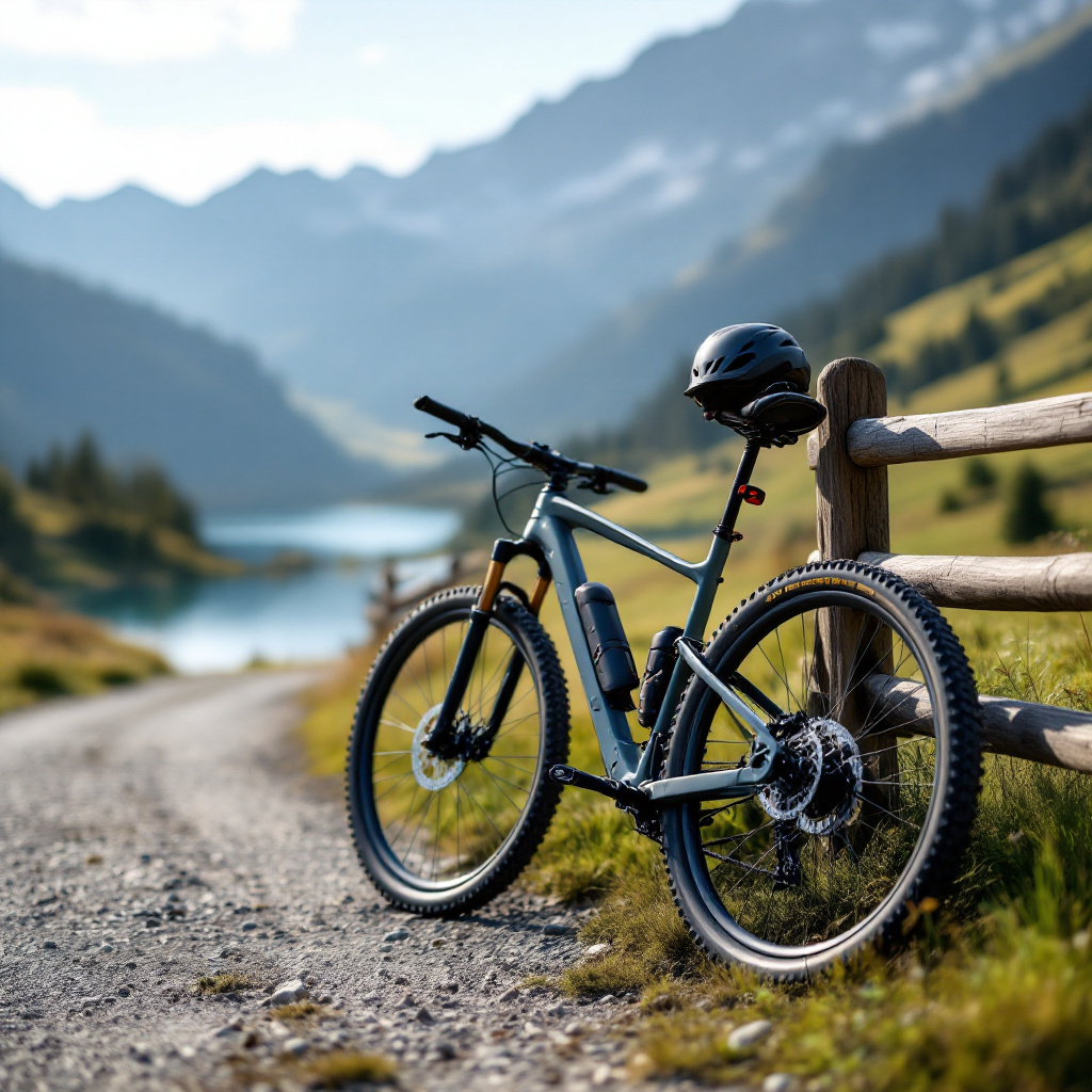 Mountainbike für Touren in den Allgäuer Alpen für Anfänger auf einem Schotterweg mit Bergpanorama