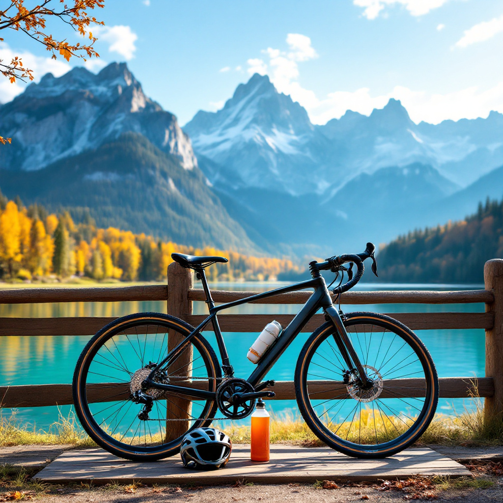 Schöne Radwege rund um Füssen mit Trekkingrad am türkisfarbenen Alpensee und Bergpanorama