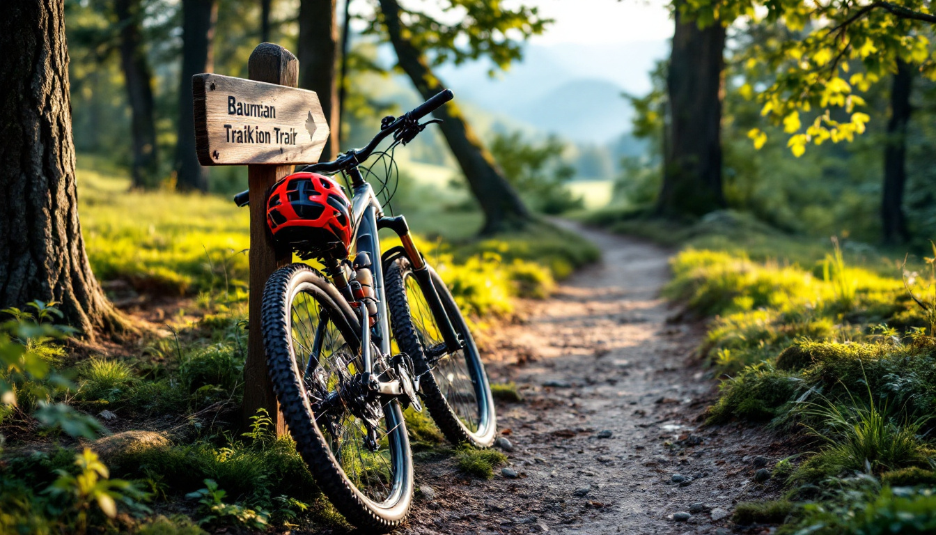 Mountainbike an einem Wegweiser als Startpunkt für MTB Trails in der Nähe im Ostallgäu