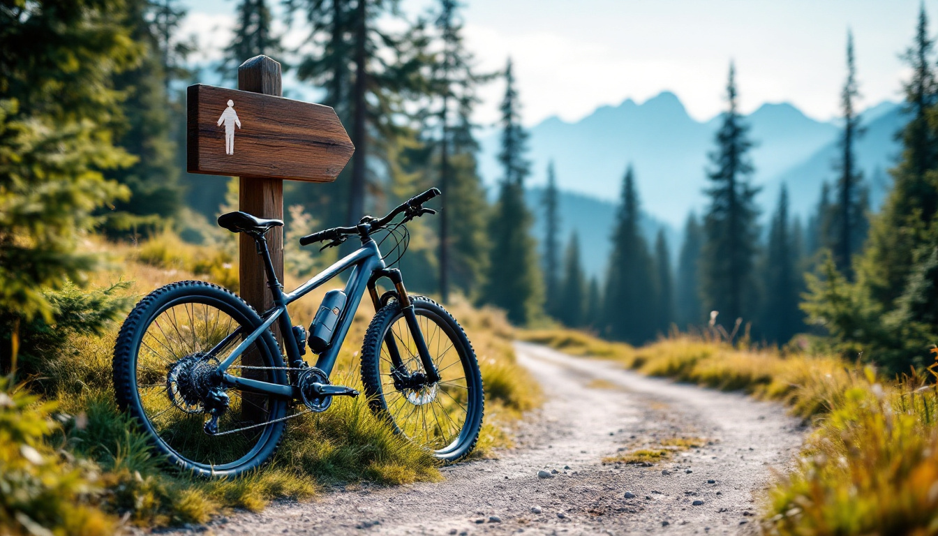 Mountainbike an einem Wegweiser als Einstieg für Mountainbike-Strecken in der Nähe im Ostallgäu