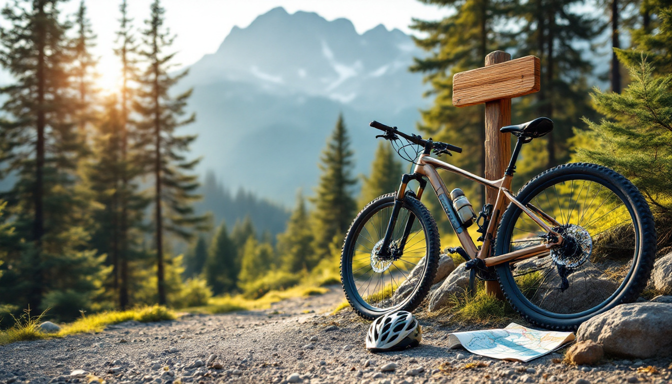 Mountainbike an einem Wegweiser auf einem Waldweg – Mountainbike-Strecken in meiner Nähe im Ostallgäu